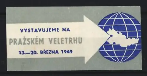Reklamemarke Prag, Vystavujeme na Prazském veletrhu 1949, Globus mit Landkarte