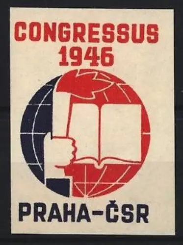 Reklamemarke Praha, Congressus 1946, Globus mit Buch und Fackel