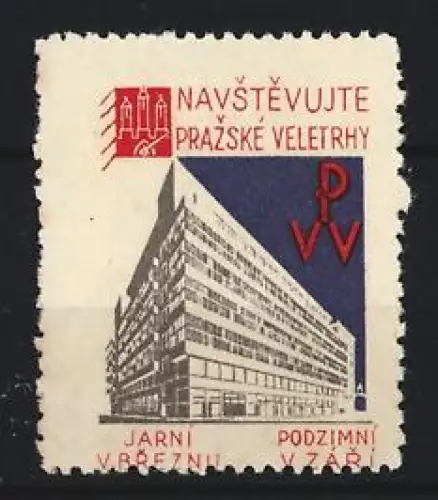Reklamemarke Prag, Navstevujte Prazské Veletrhy, Gebäudeansicht