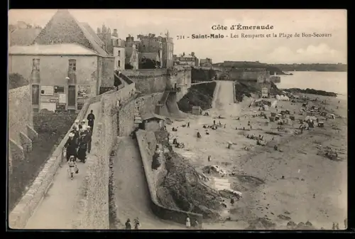 AK Saint-Malo /Côte d`Émeraude, Les Remparts et la Plage de Bon-Secours