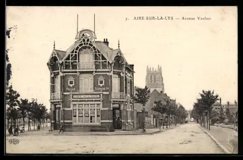 AK Aire-sur-la-Lys, Avenue Vauban avec Café de la Gare