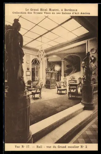 AK Bordeaux, Le Grand Hôtel Montré, Hall, Vue du Grand escalier