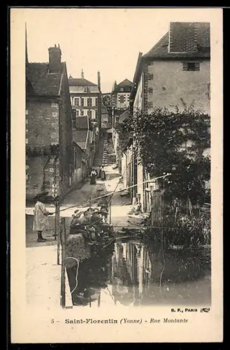 AK Saint-Florentin, Rue Montante avec des habitants près de l`eau