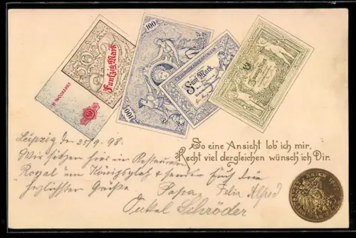 Präge-Lithographie So eine Ansicht..., Geldscheine, Markstück