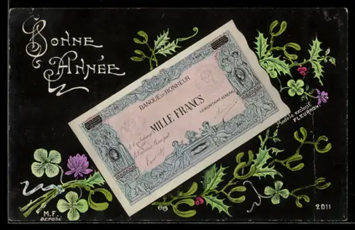AK Banque du Bonheur, Mille Francs, Fleurs, Bonne Année