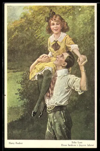 Künstler-AK sign. Harry Backer: Vater trägt Tochter auf den Schultern