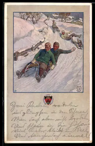AK Deutscher Schulverein Nr. 262: Schlittenfahrt, Rodeln
