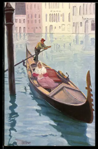 Künstler-AK Christopher Rave: Dame in einer venezianischen Gondel