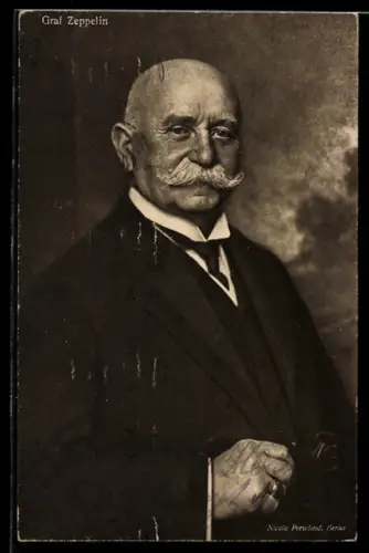 AK Ferdinand Graf Zeppelin hält seine Brille in der Hand