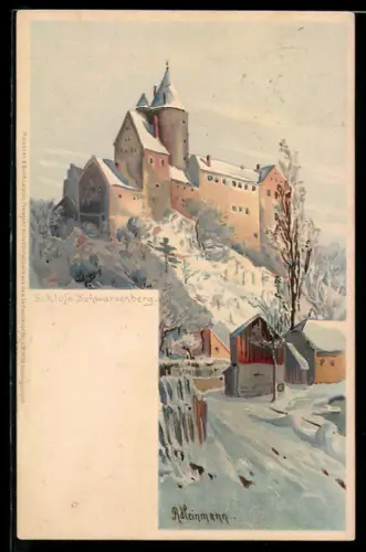 Künstler-AK Schwarzenberg, Schloss im Winter