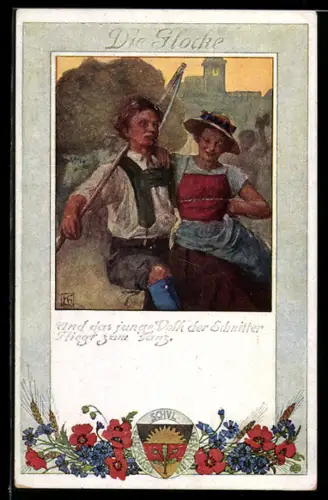 Künstler-AK Karl Friedrich Gsur: Deutscher Schulverein NR 199: Tanzendes Paar beim Glockenbau