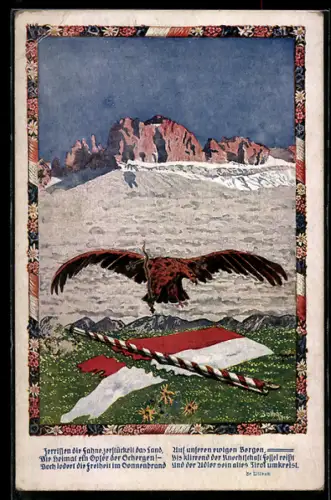 AK die Zerreissung Tirols, Adler mit Schwert und zerschnittender Fahne