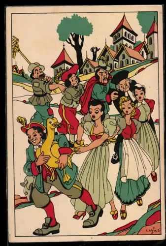 Künstler-AK Karel L. Links: Die Goldene Gans, Märchen