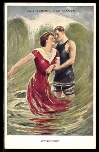 Künstler-AK Clarence F.Underwood: Paar gemeinsam im Meer