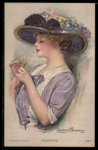 Künstler-AK Clarence F. Underwood: Celestine, junge Frau mit Gänseblümchen