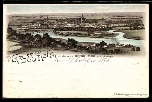 Lithographie Metz, Panorama von der Veste Friedrich Karl aus gesehen
