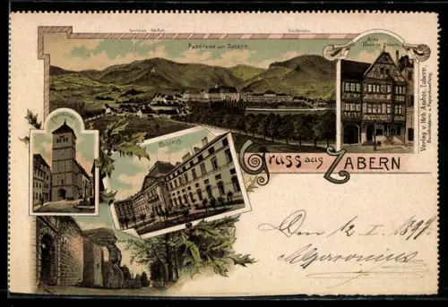 AK Zabern, Pfarrkirche, Schloss, altes Haus