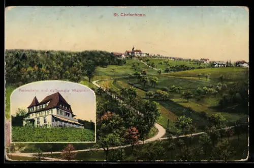 AK St. Chrischona, Ortsansicht mit Ferienheim und Kaffeehalle Walrain