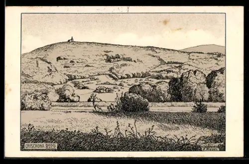 Künstler-AK Basel, St. Crischona mit Kirche