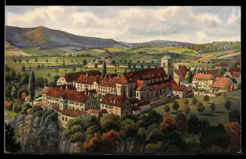 Künstler-AK Mariastein, Ortsansicht aus der Vogelschau