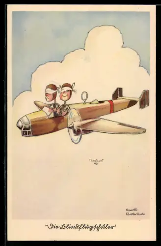 AK Flieger-Humor, die Blindflugschüler