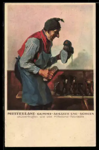 Künstler-AK Mittelland, Gummi-Absätze und Sohlen, Schuhmacher