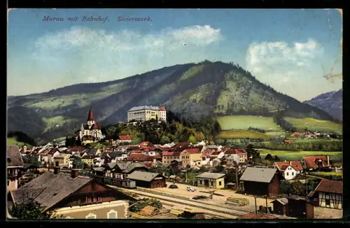 AK Murau, Totalansicht mit Bahnhof