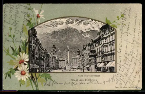 Passepartout-AK Innsbruck, Mariensäule in der Maria Theresienstrasse