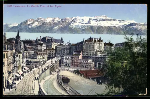 AK Lausanne, Le Grand Pont et les Alpes