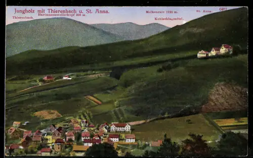 AK Jungholz, Teilansicht mit Thierenbach und St. Anna, Panorama mit Molkenrain, Kohlschlagsattel & Hartmannsweilerkopf
