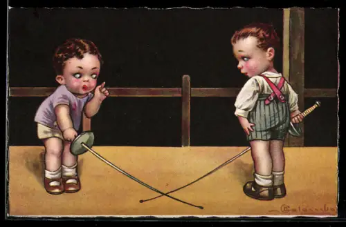 Künstler-AK E. Colombo: Knaben mit Degen