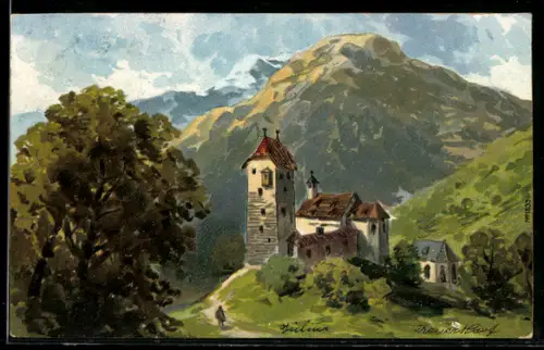 Künstler-AK Gottlob Theuerkauf: Kirche im Gebirge
