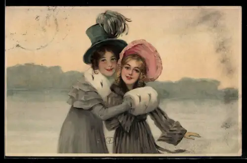 Künstler-AK Meissner & Buch (M&B) Serie 1379: Mutter und Tochter in Winterkleidung