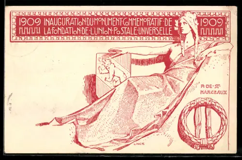 AK Inauguration du Monument Commemoratif de la Fondation de l`Union Postale Universelle 1909, Helvetia