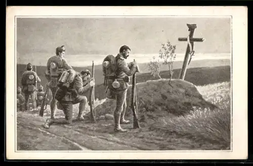 AK Soldaten an Gräbern ihrer Kameraden