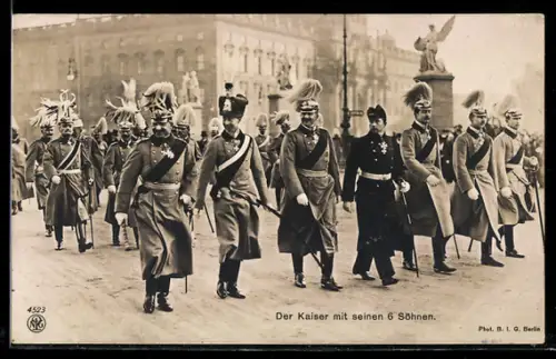 AK Kaiser Wilhelm von Preussen, Motiv mit den sechs Söhnen