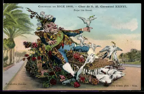Künstler-AK Nice, Carnaval 1908, Char de S. M. Carnaval XXXVI., Fasching