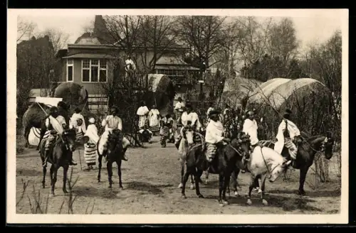 AK Carl Hagenbeck, Völkerschau mit Afrikanern auf Pferden