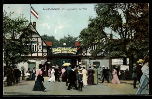 AK Düsseldorf, Zoologischer Garten: Eingang mit Besuchern