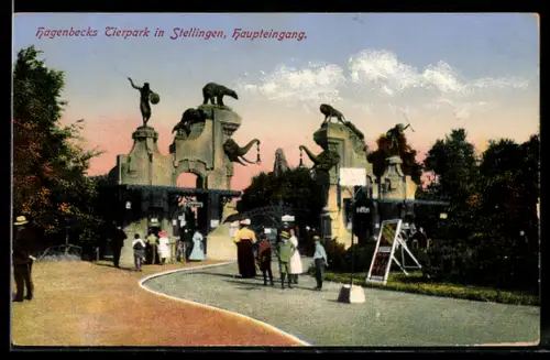 AK Hamburg-Stellingen, Hagenbecks Tierpark, Besucher am Haupteingang