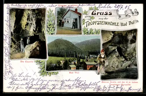 Lithographie Bad Thal, Tropfsteinhöhle, Capelle