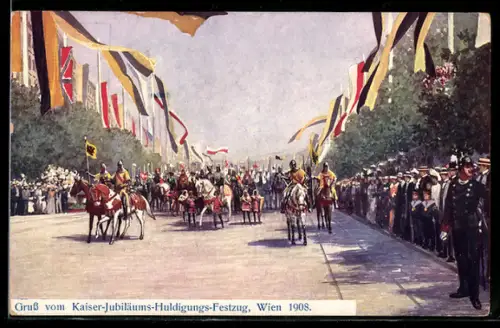 AK Wien, Kaiserhuldigungs-Festzug 1908, Ritter zu Pferde