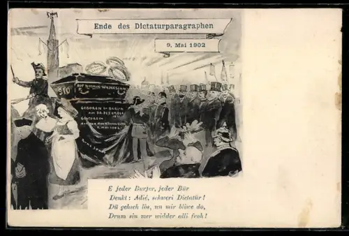AK Trauerzug auf der Strasse, Ende des Dictaturparagraphen 1902