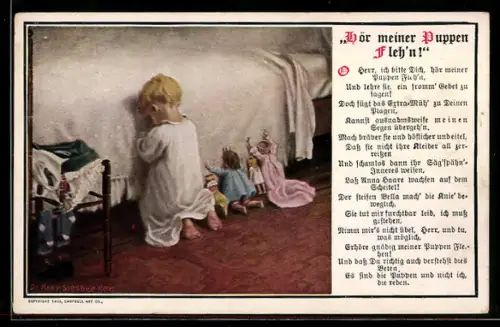 AK Hör meiner Puppen fleh`n, Kind beim Gebet mit seinen Puppen