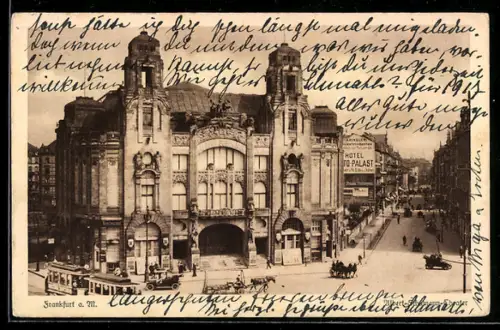 AK Frankfurt, Strassenpartie mit Albert-Schumann-Theater, Strassenbahn