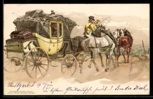 AK Postkutsche auf einem Berg