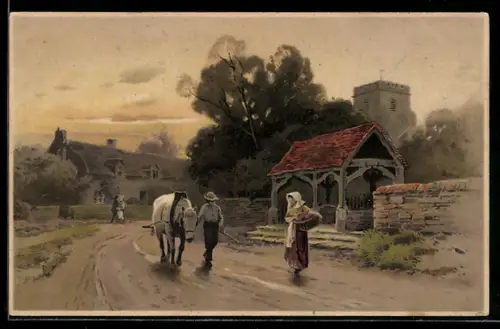 Künstler-AK Meissner & Buch (M&B) Serie 1489: Bauern auf dem Weg zur Arbeit