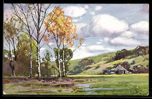 Künstler-AK August Splitgerber: Idyllische Landschaft mit einem Haus