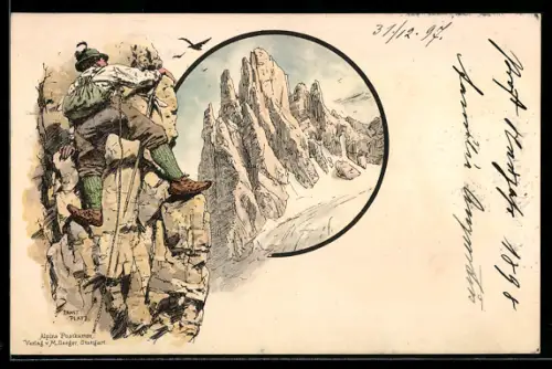 Künstler-AK Ernst Platz: Bergsteiger in den Alpen, Felsen im Schnee