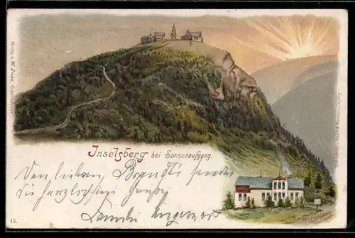 AK Inselsberg mit Gesicht bei Sonnenaufgang, Berggesichter